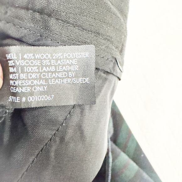 Club Monaco Plaid Patterned Straight Leg Green Slack Pants Leather Banded Size 4 - Picture 9 of 10